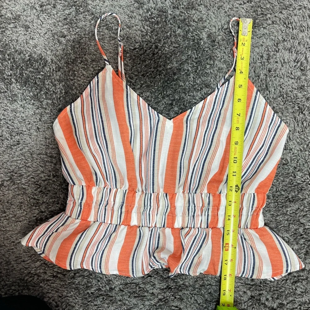 Sage the labor orange white stripes peplum cropped spaghetti straps tank top M - Picture 12 of 14